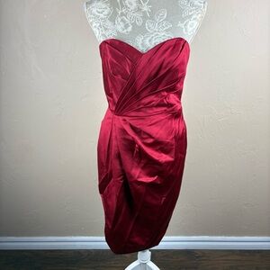 David's Bridal red Short Strapless Satin Dress size 6 Style F15103
